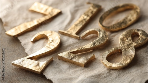 Gilded Arabic numbers painted on aged textured surface