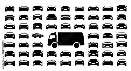 Collection of Car and Truck Silhouettes.