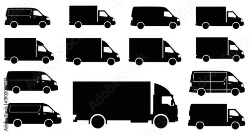 Collection of Black Van and Truck Silhouettes.