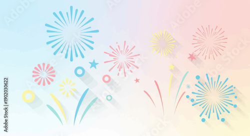 Colorful abstract explosions against a soft gradient background