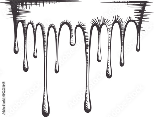 Black ink of dripping liquid or icicles