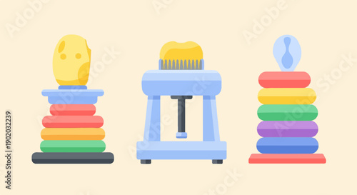 Colorful baby stacking toys on a plain background