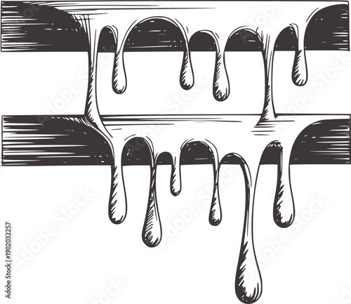 Hand drawn of viscous liquid dripping from horizontal bars handdrawn