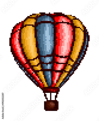 A pixel flying color hot air balloon.
