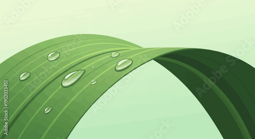 Close-up of green leaf with water droplets, soft green background