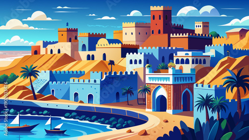 Very beautiful Kasbah of the Udayas in Rabat, featuring ancient fortress walls, blue-and-white streets, and panoramic coastal views reflecting Morocco’s rich history.