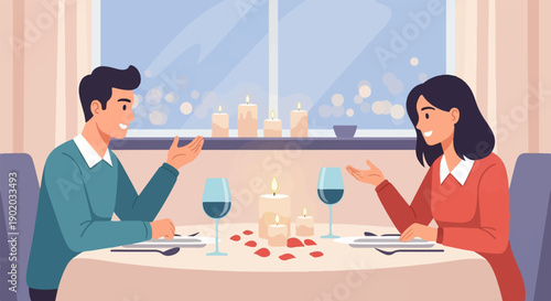 Couple enjoying a romantic candlelit dinner by the window