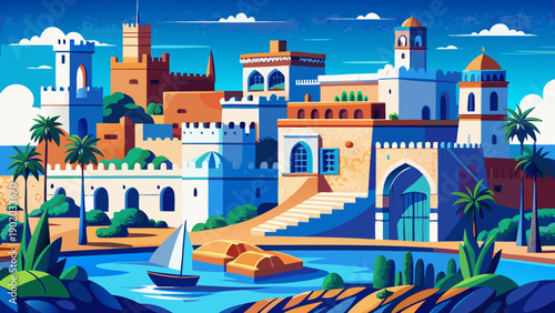 Very beautiful Kasbah of the Udayas in Rabat, featuring ancient fortress walls, blue-and-white streets, and panoramic coastal views reflecting Morocco’s rich history.