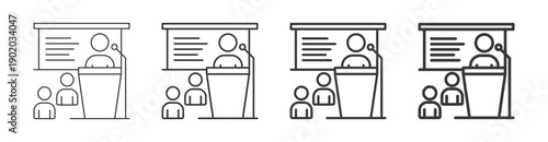 presentation skill icon set with multiple line weights vector illustration