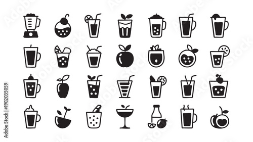 Black Smoothie Icons on White Background