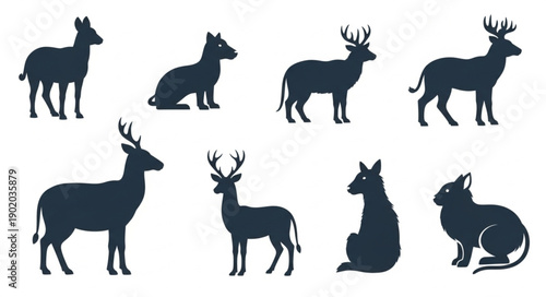 Collection of Deer and Rabbit Silhouettes Vector Art.