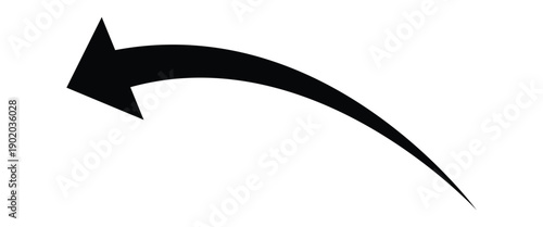 Black curved arrow pointing downwards left side. Black curve arrow isolated on white background.
