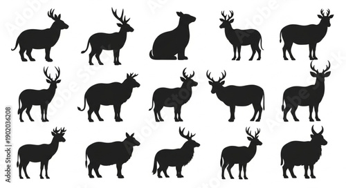 Collection of Deer Silhouettes in Various Poses.