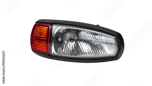 Car headlight assembly featuring a clear lens, reflector, and orange indicator