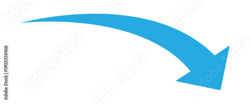 Blue curve arrow pointing leftward down side. Vector illustration isolated on white background.