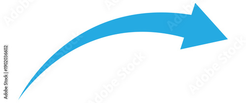 Blue curve arrow pointing leftward side. Long blue curve arrow isolated on white background.