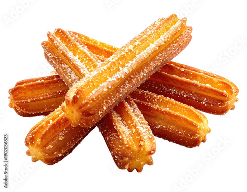 Pile of golden, crispy, sugary treats with a semi-transparent background