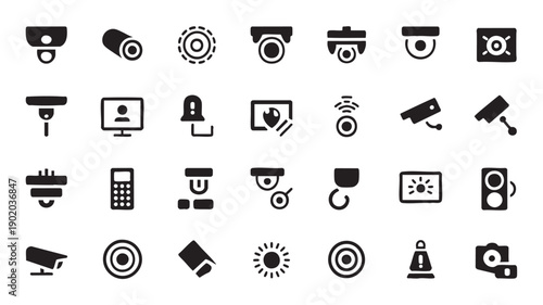 Security Camera Icons on White Background