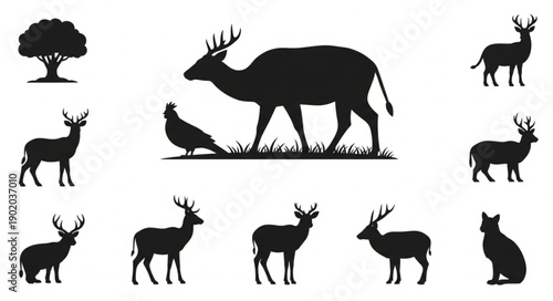 Collection of Deer and Bird Silhouettes.