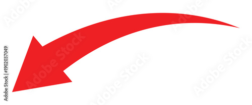 Red curved arrow pointing leftward down side isolated on white background.