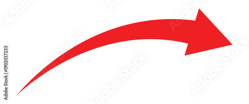 Red curve arrow pointing downside. Arrow pointer icon sign symbol vector. Curve arrow isolated on white background.