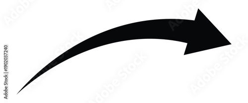 Black curve arrow. A curved black arrow indicating right side. Vector illustration isolated on white background.
