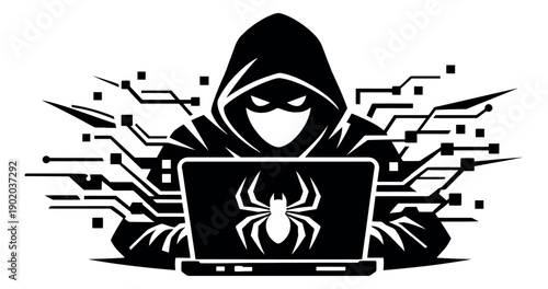 Silhouette illustration of a hacker depicting a cyber attack for cybersecurity concepts