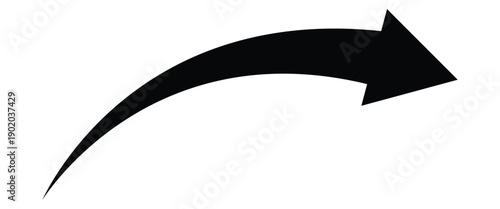 Black curve arrow. A curved black arrow indicating right side. Vector illustration isolated on white background.