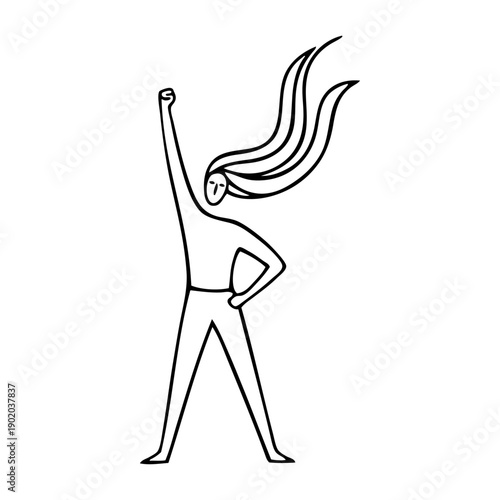 Día Internacional de la Mujer. Dibujo con líneas de una mujer con el puño cerrado en alto, como símbolo de fuerza 