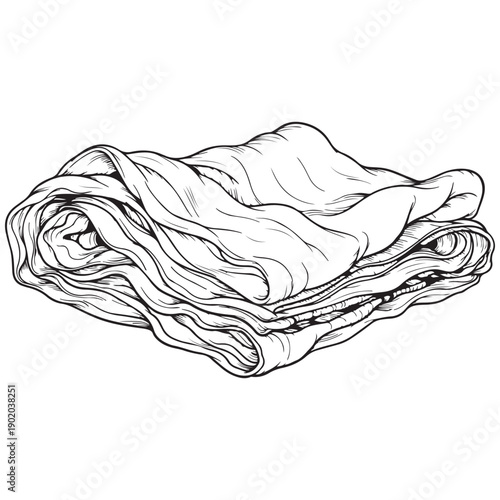 Monochrome Line Art Illustration of Stacked Soft Textile or Pastry Layers