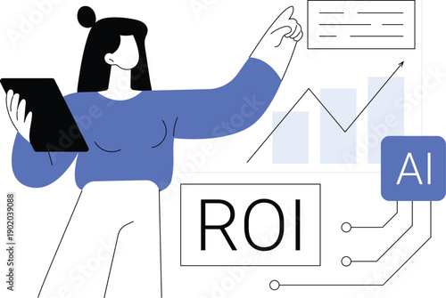 ROI and Attribution Analysis with AI abstract concept vector illustration.