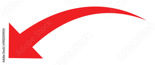 Red curve arrow pointing down side. Curve arrows icons flat illustration isolated on white background.