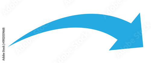 Blue curve arrow pointing rightward side. Arrow icon for your web site design, logo, app, UI. Arrow indicated the direction symbol. Vector illustration isolated on white background.