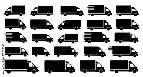Collection of Delivery Trucks and Vans Silhouettes.