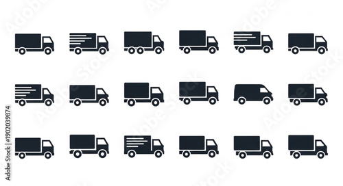 Collection of Delivery Trucks Icons Set Vector Illustration.