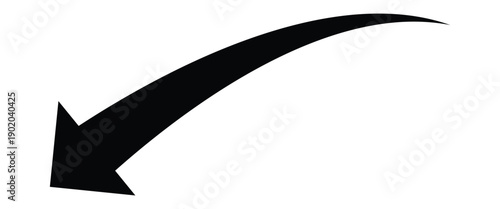 Long thin arrow indicating downward direction. Black downward curved arrow indicating loss and regress. Vector illustration isolated on white background.