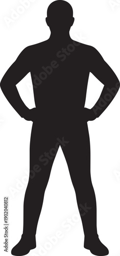 Silhouette man standing hands on hips isolated on transparent background confident male pose