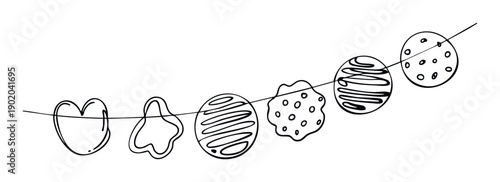 A playful handdrawn cookie and biscuit garland is perfect for sweet food decorations, kids parties, baking blogs, or holiday celebration designs