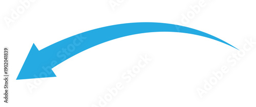 Blue long arrow pointing left side. Vector illustration isolated on white background.