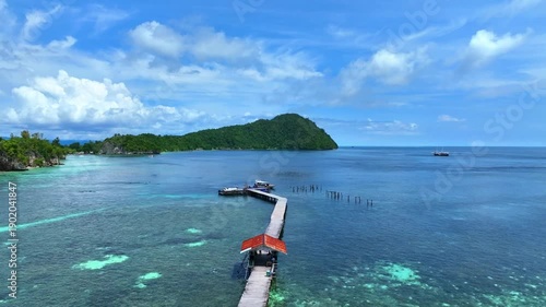 Aerial Top View of a Tropical Island Paradise at Raja Ampat Islands, Indonesian archipelago, West Papua, Indonesia	