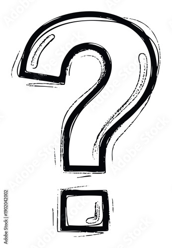 Expressive black question mark symbol with a hand drawn sketch style texture ideal for conveying uncertainty curiosity or important queries in various media applications.