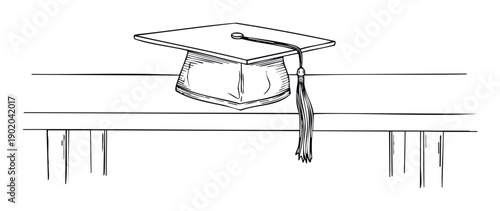 Hand drawn sketch of a graduation cap with a dangling tassel symbolizing academic achievement and success for educational presentations and university event promotions