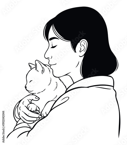 Young woman holding and gently nuzzling her beloved cat, showing deep affection and pet companionship for veterinary clinics or animal rescue promotions