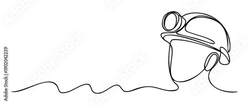 Continuous line drawing of a miner wearing a hard hat with a headlamp, symbolizing hard work and industrial safety, suitable for construction, engineering, and mining industry related