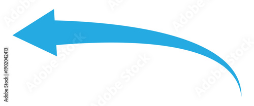 Blue long arrow pointing left side. Vector illustration isolated on white background.