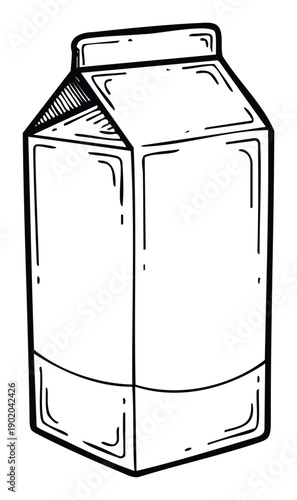 This line drawing of a classic peaked milk carton offers a simple graphic representation for dairy product packaging, grocery store themes, or beverage related projects requiring a