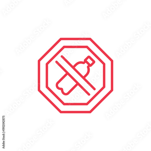 A red octagonal sign with a crossed out plastic bottle icon