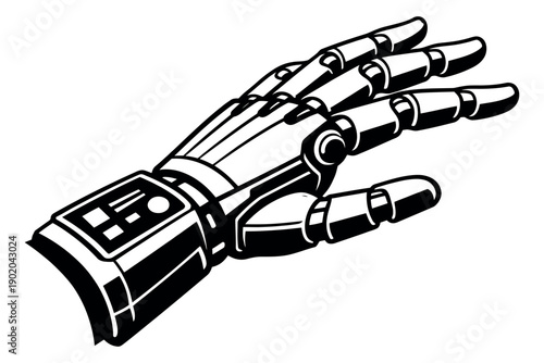 Stylized line art illustration of a robotic hand depicting advanced technology for future concepts