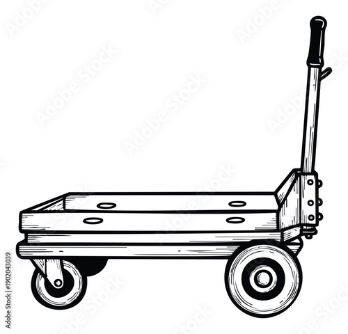 Durable industrial utility wagon with an ergonomic upright handle and sturdy wheels designed for efficient material handling and transportation of goods.