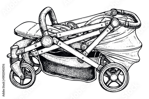 Folded baby stroller for convenient storage and travel, perfect for parents seeking practical infant transportation solutions and family lifestyle visuals.